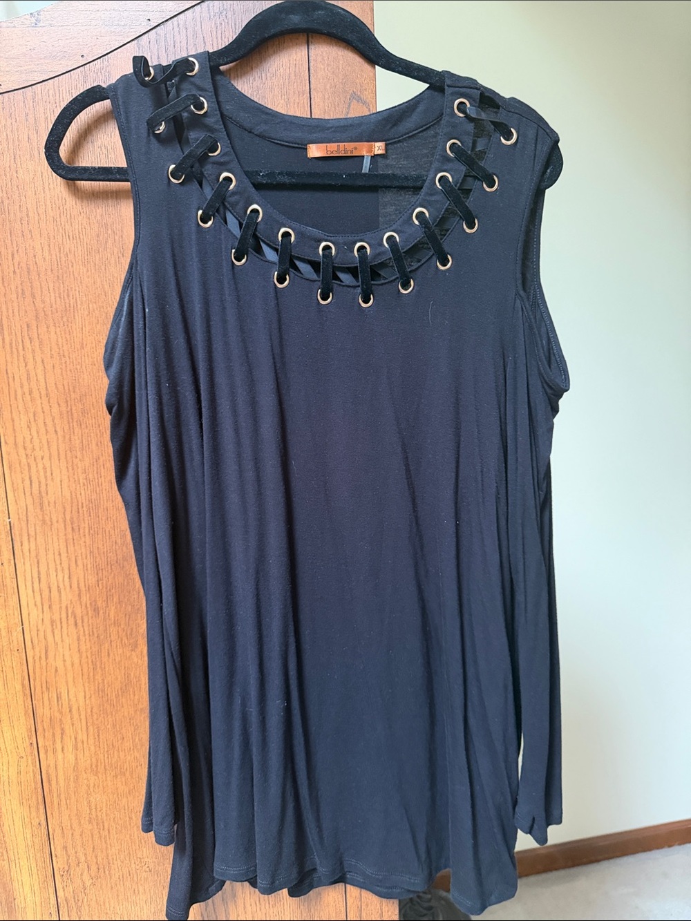 Belldini Black open shoulder Top with Grommet Detail